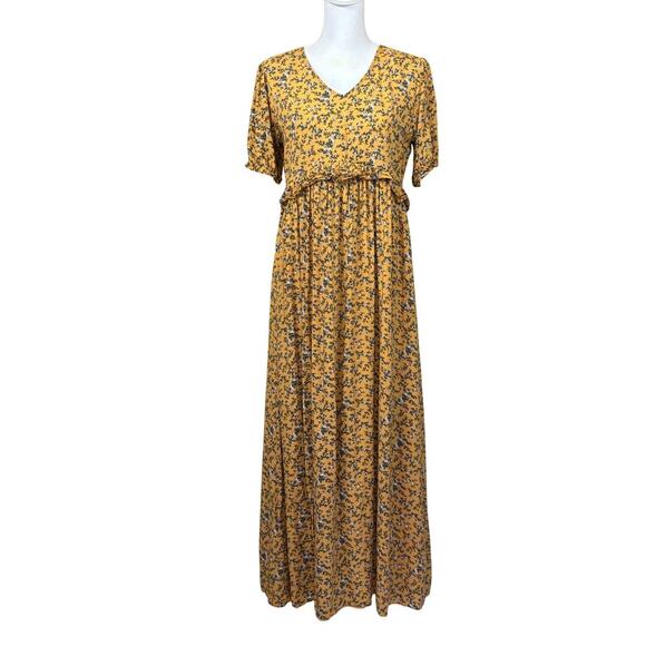 Roolee gold floral maxidress, babydoll, peasant, prairie, cottagecore, bohemian - Picture 1 of 6